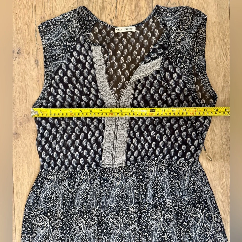 ULLA JOHNSON: Silk Georgette Tropez Paisley Dress in Navy, Size 6 - Picture 10 of 10